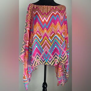 Vibrant Pink Lightweight Off the Shoulder Poncho like Top with Kimono Sleeves OS